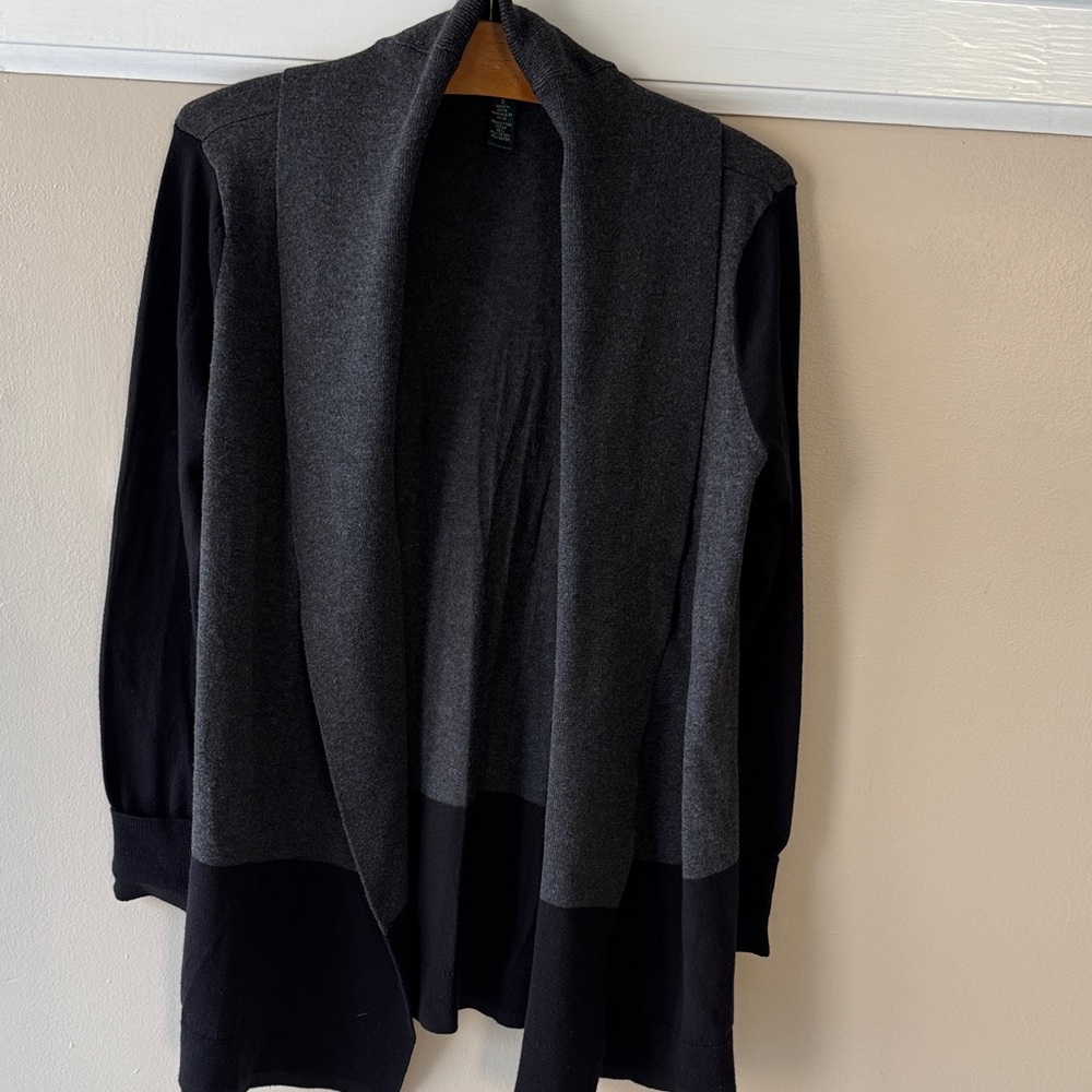 Ralph Lauren Women's Gray and Black Shawl Collar Open Front Cardigan - Picture 1 of 7